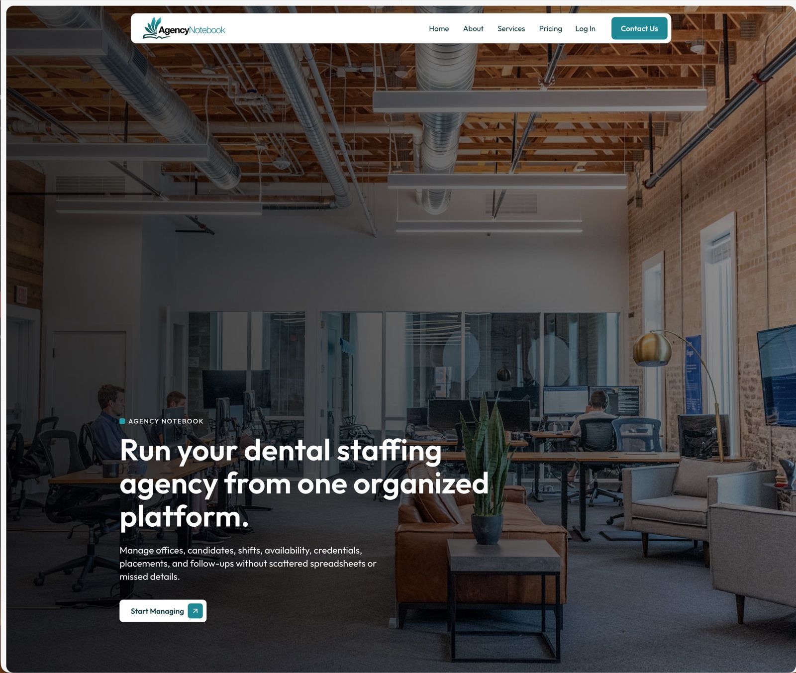 Agency Notebook staffing platform website homepage