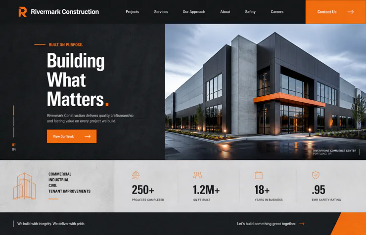 Rivermark Construction website concept