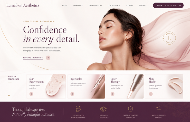 LumaSkin Aesthetics website concept
