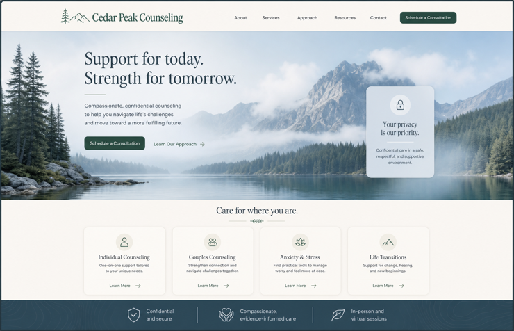 Cedar Peak Counseling website concept