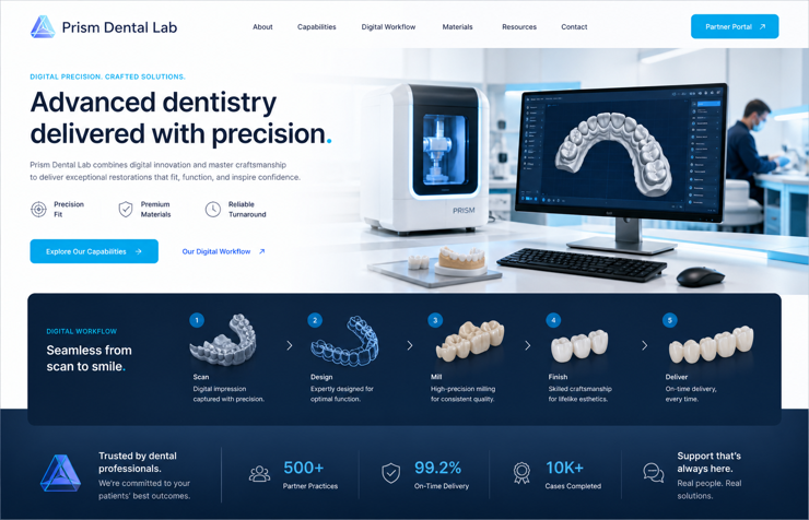 Prism Dental Lab website concept