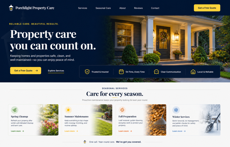 Porchlight Property Care website concept
