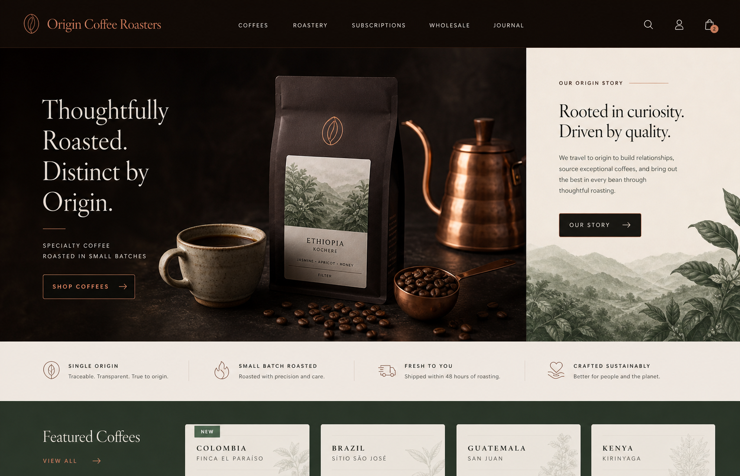 Origin Coffee Roasters website concept