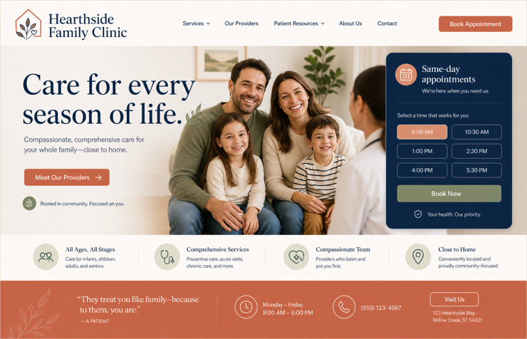 Hearthside Family Clinic website concept